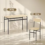 HOMCOM Set de Dining cu 5 Piese, Masă Dreptunghiulară și 4 Scaune, din Lemn și Metal, Negru și Lemn