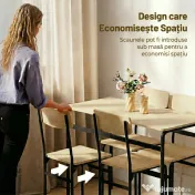 HOMCOM Set de Dining cu 5 Piese, Masă Dreptunghiulară și 4 Scaune, din Lemn și Metal, Negru și Lemn