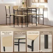 HOMCOM Set de Dining cu 5 Piese, Masă Dreptunghiulară și 4 Scaune, din Lemn și Metal, Negru și Lemn