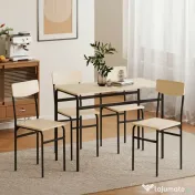 HOMCOM Set de Dining cu 5 Piese, Masă Dreptunghiulară și 4 Scaune, din Lemn și Metal, Negru și Lemn