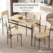 HOMCOM Set de Dining cu 5 Piese, Masă Dreptunghiulară și 4 Scaune, din Lemn și Metal, Negru și Lemn