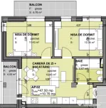 Apartament 3 camere semidecomandat 47.5 mp, Finisat, Estimo
