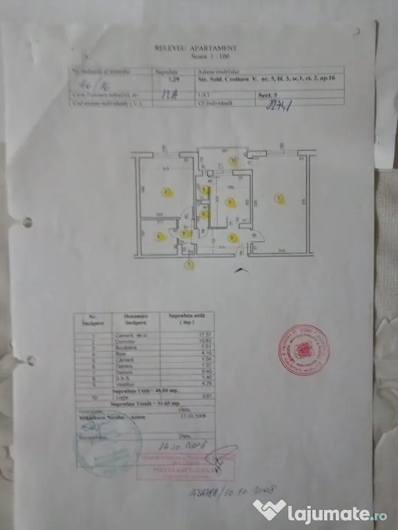 Propr. vand apartament 2 camere, conf.1, dec., et. 2 din 8 Croitoru Vasile nr. 5 Piata Rahova