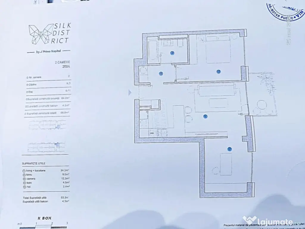 Apartament 3C 58 mp etaj intermediar + parcare Silk Distrikt