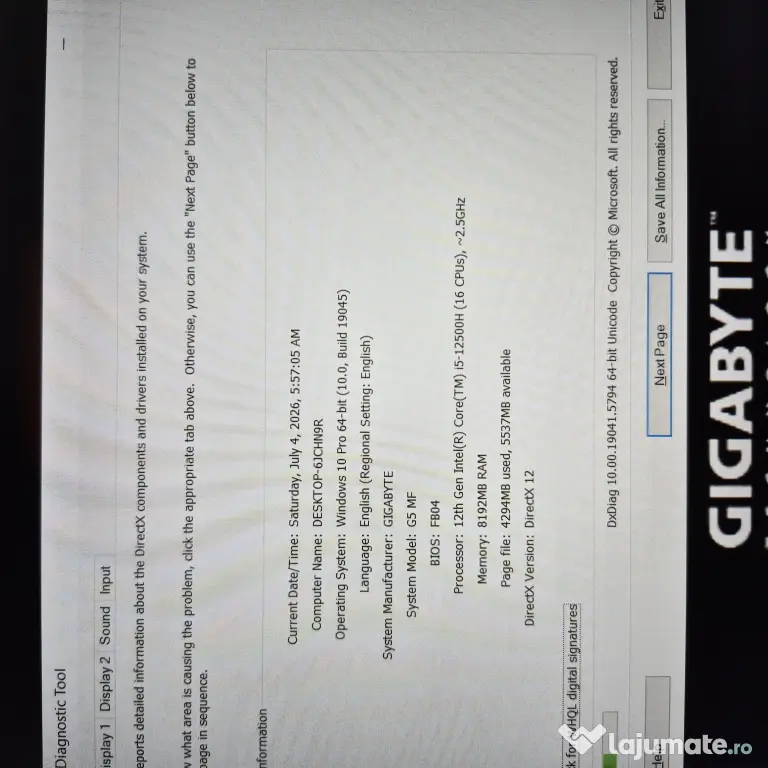 Laptop Gaming Gigabyte G5 i5-12500H 8GB, 512GB SSD GeForce RTX 4050 6GB