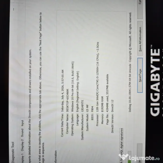 Laptop Gaming Gigabyte G5 i5-12500H 8GB, 512GB SSD GeForce RTX 4050 6GB