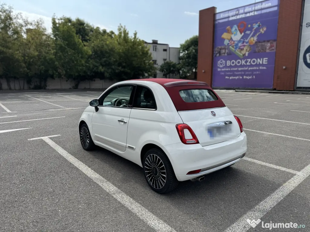 Vând Fiat 500C Cabrio – alb cu acoperiș decapotabil roșu, 72000 km, automat