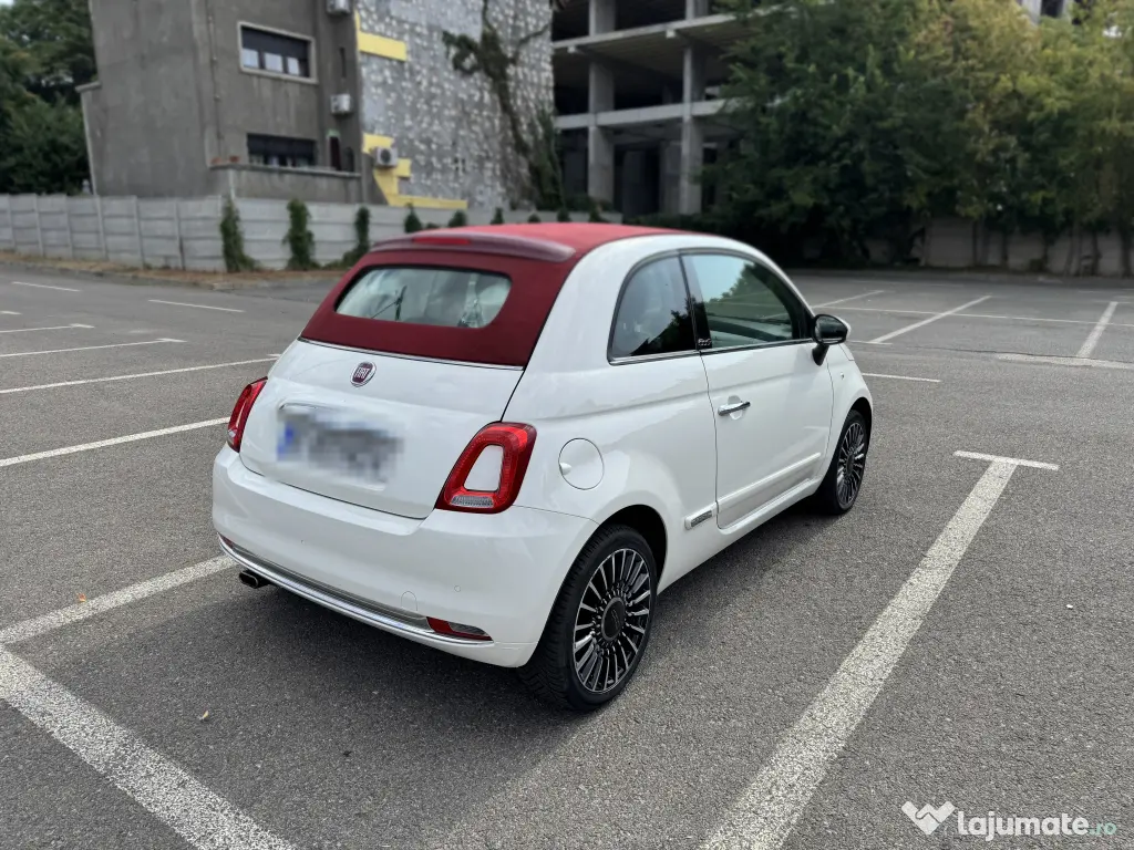 Vând Fiat 500C Cabrio – alb cu acoperiș decapotabil roșu, 72000 km, automat