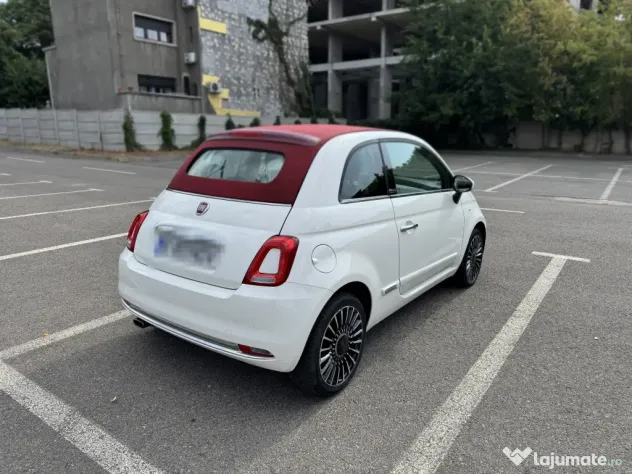 Vând Fiat 500C Cabrio – alb cu acoperiș decapotabil roșu, 72000 km, automat