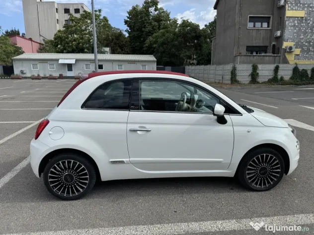 Vând Fiat 500C Cabrio – alb cu acoperiș decapotabil roșu, 72000 km, automat