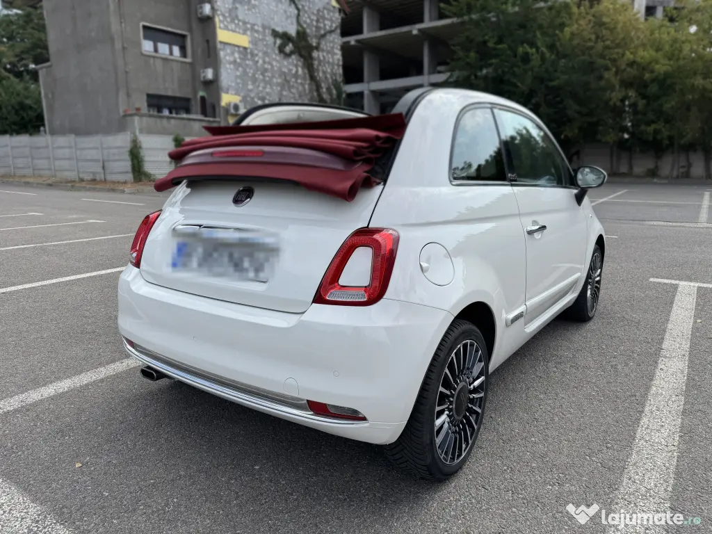Vând Fiat 500C Cabrio – alb cu acoperiș decapotabil roșu, 72000 km, automat