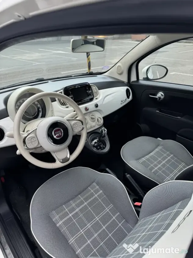 Vând Fiat 500C Cabrio – alb cu acoperiș decapotabil roșu, 72000 km, automat