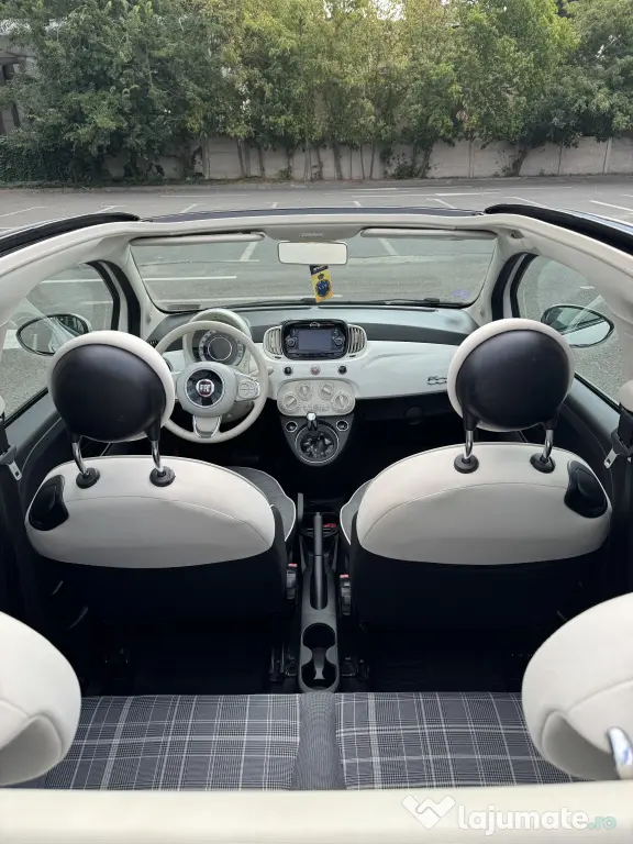 Vând Fiat 500C Cabrio – alb cu acoperiș decapotabil roșu, 72000 km, automat