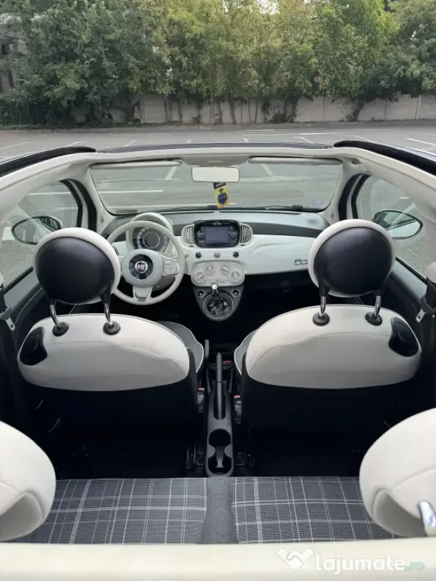 Vând Fiat 500C Cabrio – alb cu acoperiș decapotabil roșu, 72000 km, automat