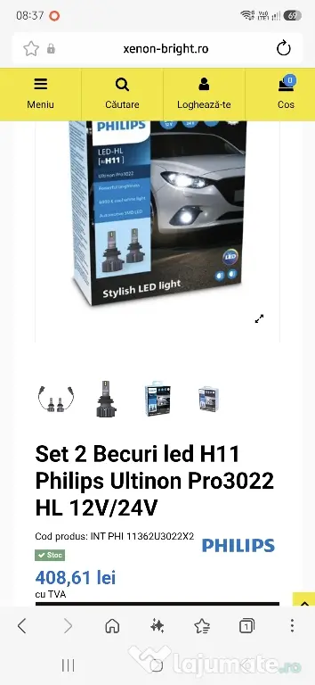 Becuri led H8,H11/H16 Philips Ultinon Pro3022