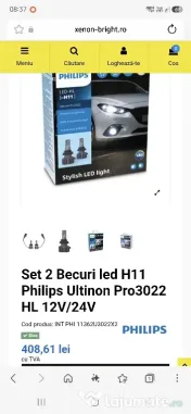 Becuri led H8,H11/H16 Philips Ultinon Pro3022 