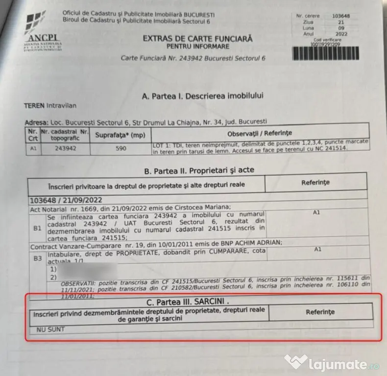 Teren intravilan 590 mp, construcții sau investitie - Se... - Bucuresti (Bucuresti-Ilfov)