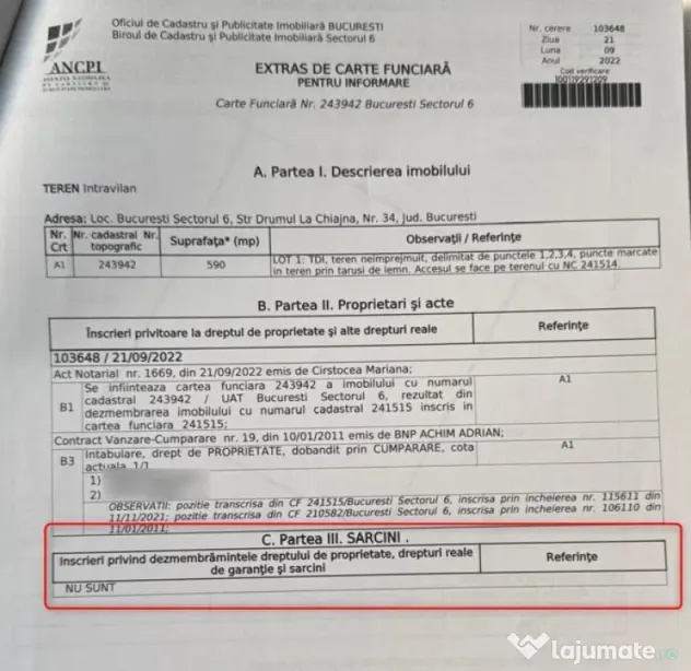 Teren intravilan 590 mp, construcții sau investitie - Se... - Bucuresti (Bucuresti-Ilfov)