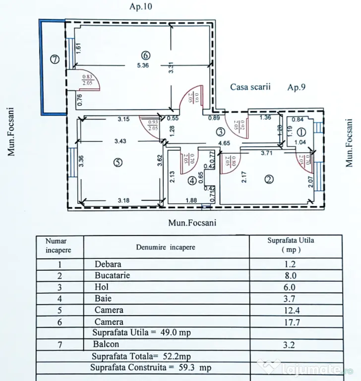 Apartament 2 camere dec., 52 mp, etaj 3/4, Piața Moldovei - Focșani | Proprietar