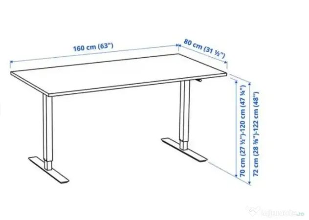 Birou cu inaltime reglabila IKEA 160x80 + CADOU lampa de birou