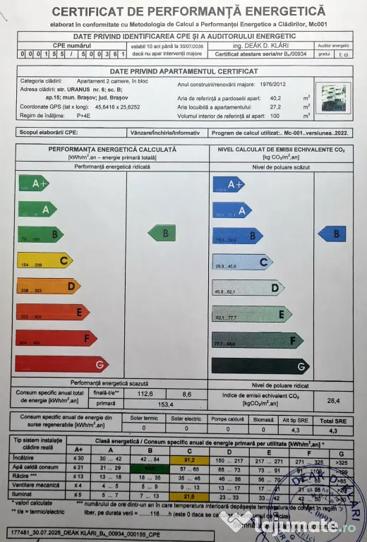 Proprietar, vând apartament două camere decomandate, Astra, Brașov, str. Uranus