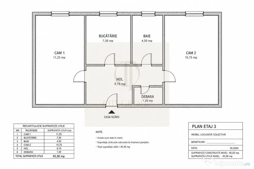 Apartament 2 camere, 46 mp, etaj 3/4, zona Centrală – ... - Cluj-Napoca (Cluj)