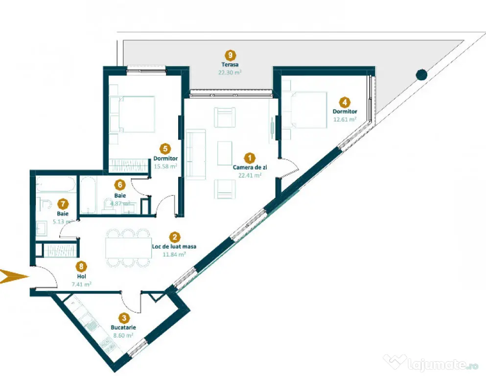 Apartament 3 camere 88,2 mp, terasa 36,2, ansamblu Intre Lac - Cluj-Napoca (Cluj)