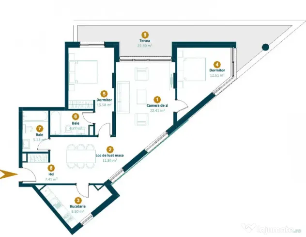 Apartament 3 camere 88,2 mp, terasa 36,2, ansamblu Intre Lac - Cluj-Napoca (Cluj)