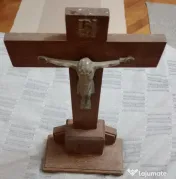 Crucifix catolic de masa altar stejar 35 cm. cu defecte 