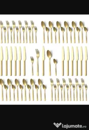 Set tacamuri 60 de piese, oțel inoxidabil auriu mat-Furculițe, linguri, cuțite 