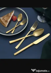 Set tacamuri 60 de piese, oțel inoxidabil auriu mat-Furculițe, linguri, cuțite 