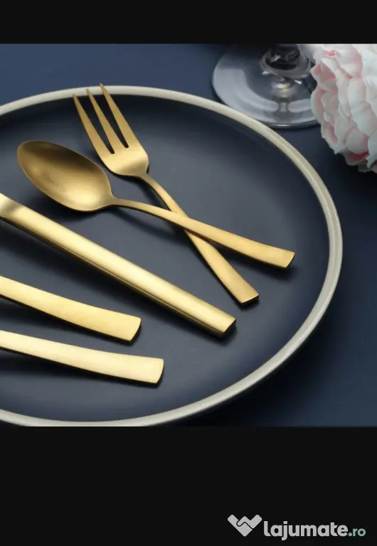 Set tacamuri 60 de piese, oțel inoxidabil auriu mat-Furculițe, linguri, cuțite