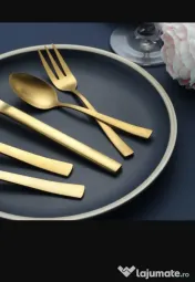 Set tacamuri 60 de piese, oțel inoxidabil auriu mat-Furculițe, linguri, cuțite 