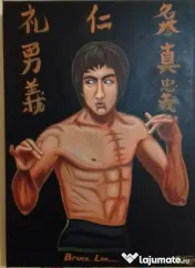 Vand Tablou Bruce Lee 70cm/50cm pictat manual pe pânză Canvas 