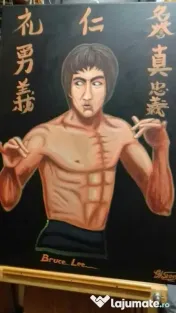 Vand Tablou Bruce Lee 70cm/50cm pictat manual pe pânză Canvas 