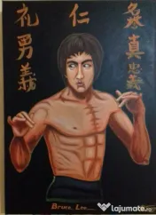 Bruce Lee 70cm/50cm tablou pictat manual pe pânză Canvas