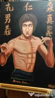 Bruce Lee 70cm/50cm tablou pictat manual pe pânză Canvas