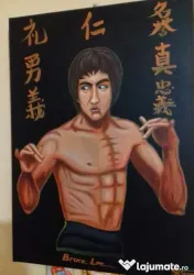 Vand Tablou Bruce Lee 70cm/50cm pictat manual pe pânză Canvas 