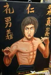 Vand Tablou Bruce Lee 70cm/50cm pictat manual pe pânză Canvas 