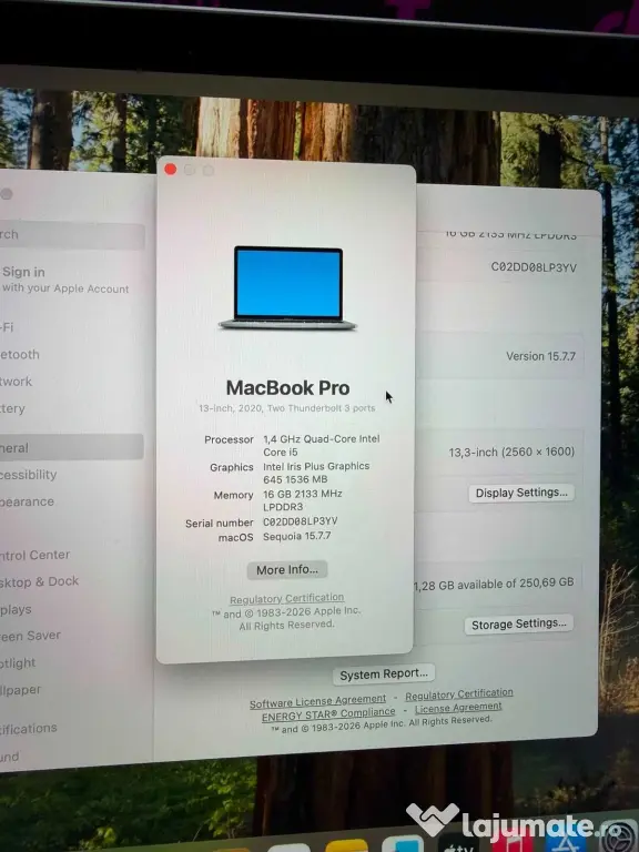 MacBook Pro 13 Touch Bar 2020 Intel i5 1.4 ghz 16GB 2133mhz 256Gb ssd ID_1723