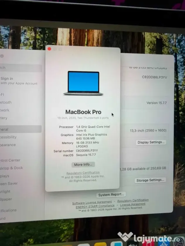 MacBook Pro 13 Touch Bar 2020 Intel i5 1.4 ghz 16GB 2133mhz 256Gb ssd ID_1723