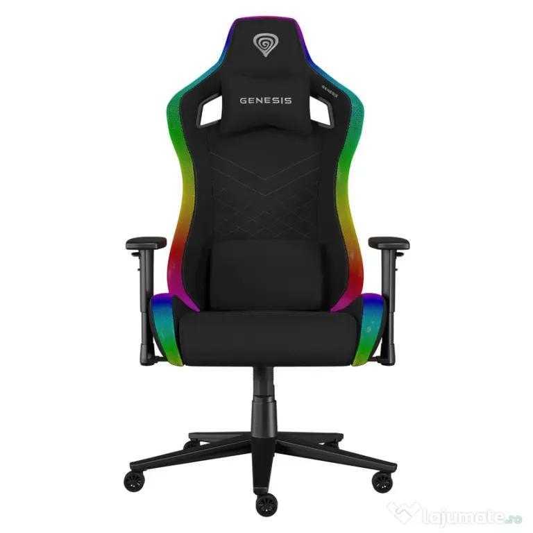 Scaun gaming genesis trit 660, textil, iluminare rgb, reglabil pe Înălțime, spătar 160°, manere 2d,