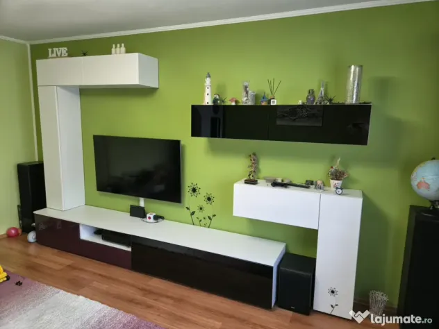 Mobilă Living Modulară din MDF Înfoliat și Sticlă Neagră – Stare Impecabilă