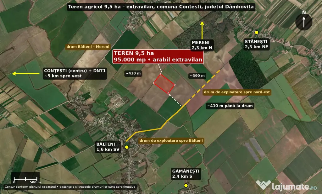 9.5HA teren arabil comasat – Conțești (Bălteni), Dâmbovița, fără sarcini