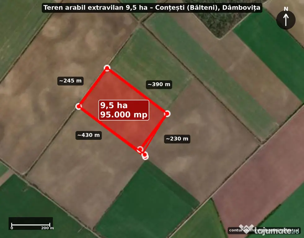 9.5HA teren arabil comasat – Conțești (Bălteni), Dâmbovița, fără sarcini