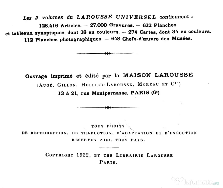"Larousse Universel en 2 volumes editie de colectie 1922