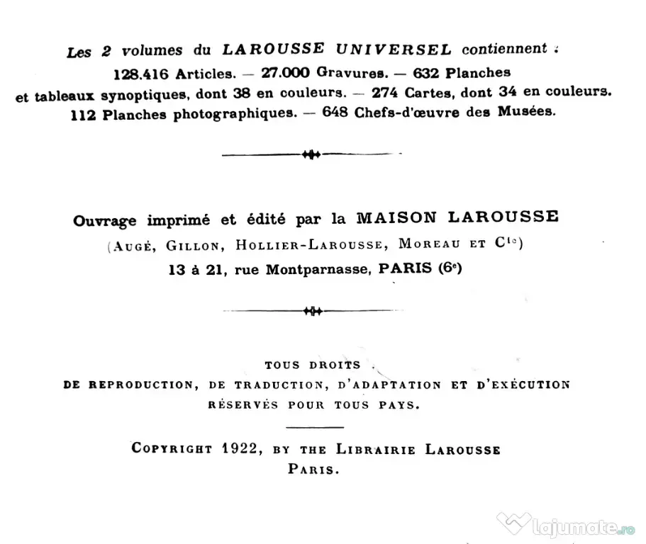 "Larousse Universel en 2 volumes editie de colectie 1922