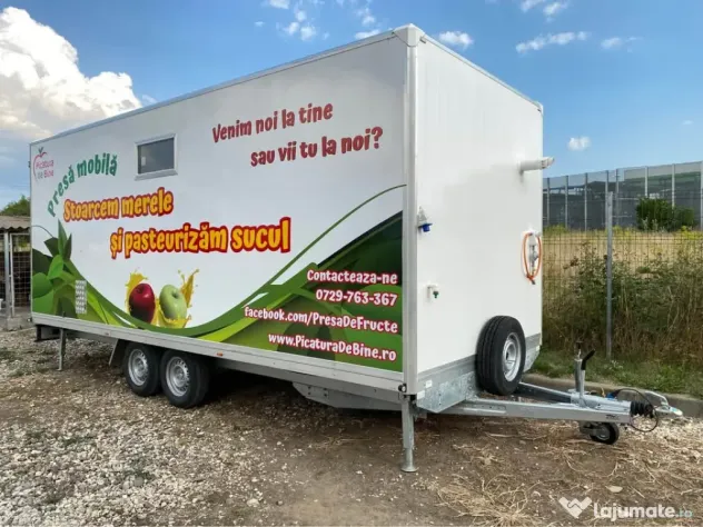 Linie mobilă producție suc mere – presă -pasteurizator - Bag-in-Box–remorcă 2021