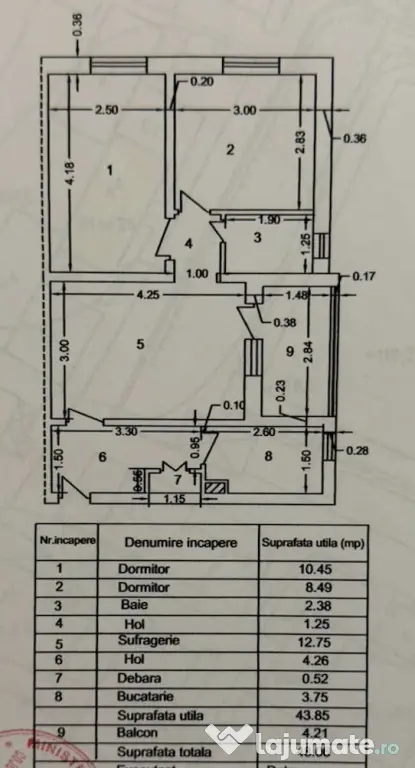 Apartament 3 camere Huși - etaj 3, centrala, balcon închis - direct proprietar
