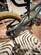 Bicicleta 16 inch, 4-6 ani, maner de impins, roti ajutatoare, cosulet, Verde 